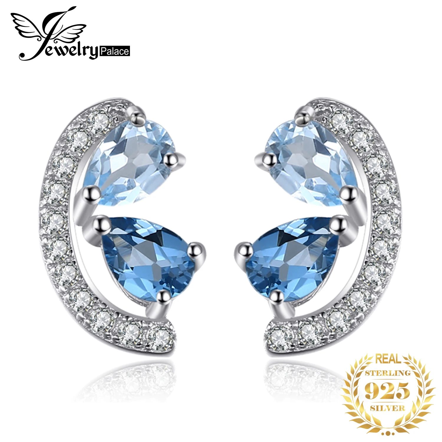 JewelryPalace Birne Natürliche Sky London Blau Topas 925 Sterling Silber Stud Ohrringe für Frau Erklärung Mode Edelstein Schmuck Image