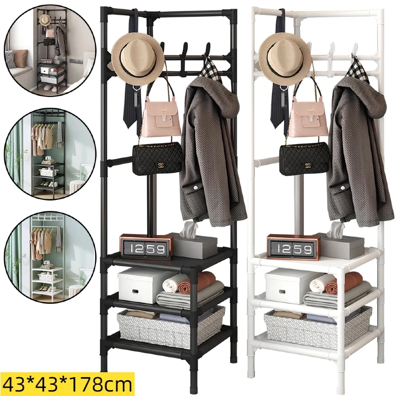 Corner Coat Hat Rack 3-Layer Multi-Function Clothing Storage Shelf Floor Standing Corner Hanging Clothes Rack