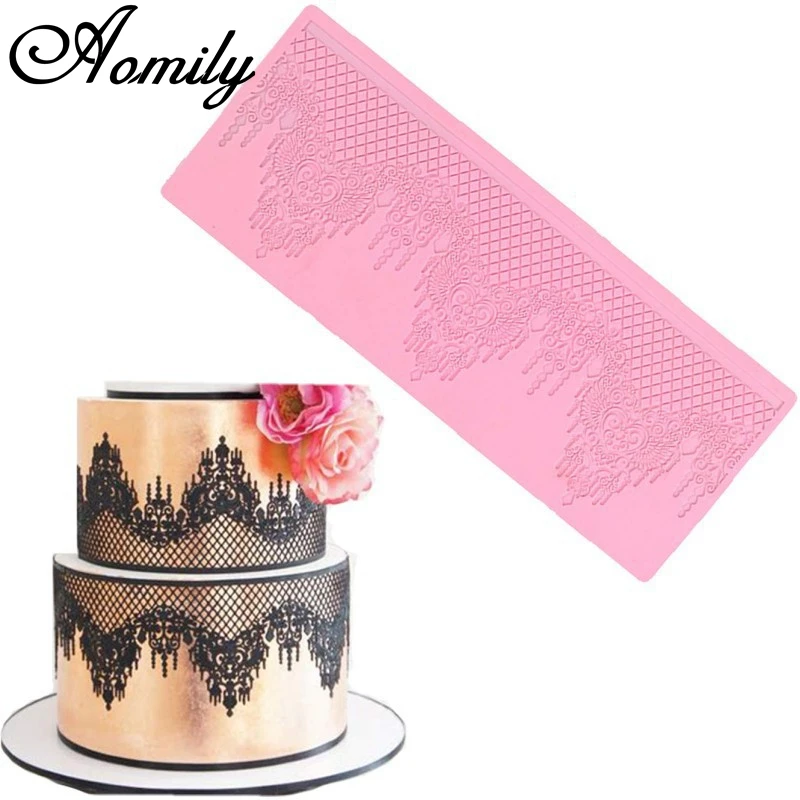 Aomily Spitze Schmuck Hochzeit Kuchen Silikon Schöne Spitze Fondant Mold Mousse Zucker Handwerk Icing Matte Pad Gebäck Backen Pad Werkzeug Image