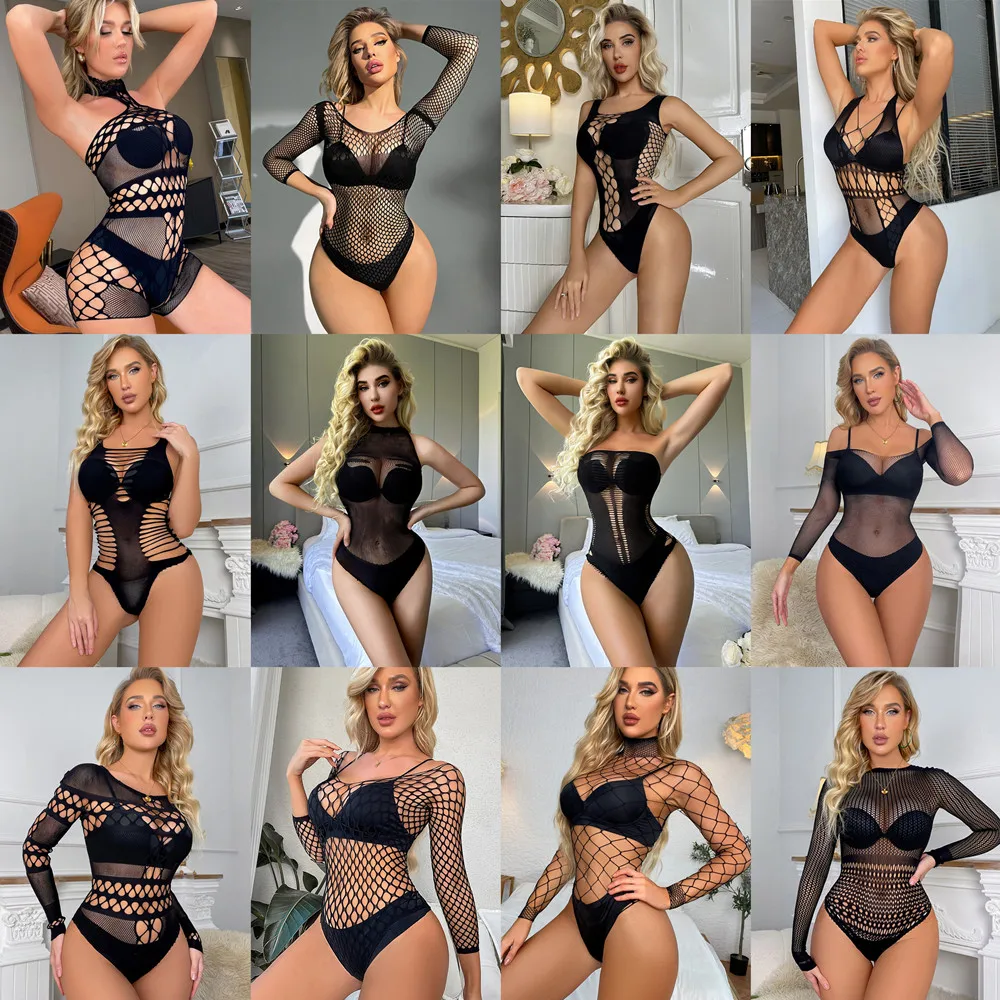 Neue Mode Nachtclub tragen sexy Mesh sehen durch hohle Fischernetz Körper Anzüge weiblichen schlanken Body erotischen transparenten Overall Image