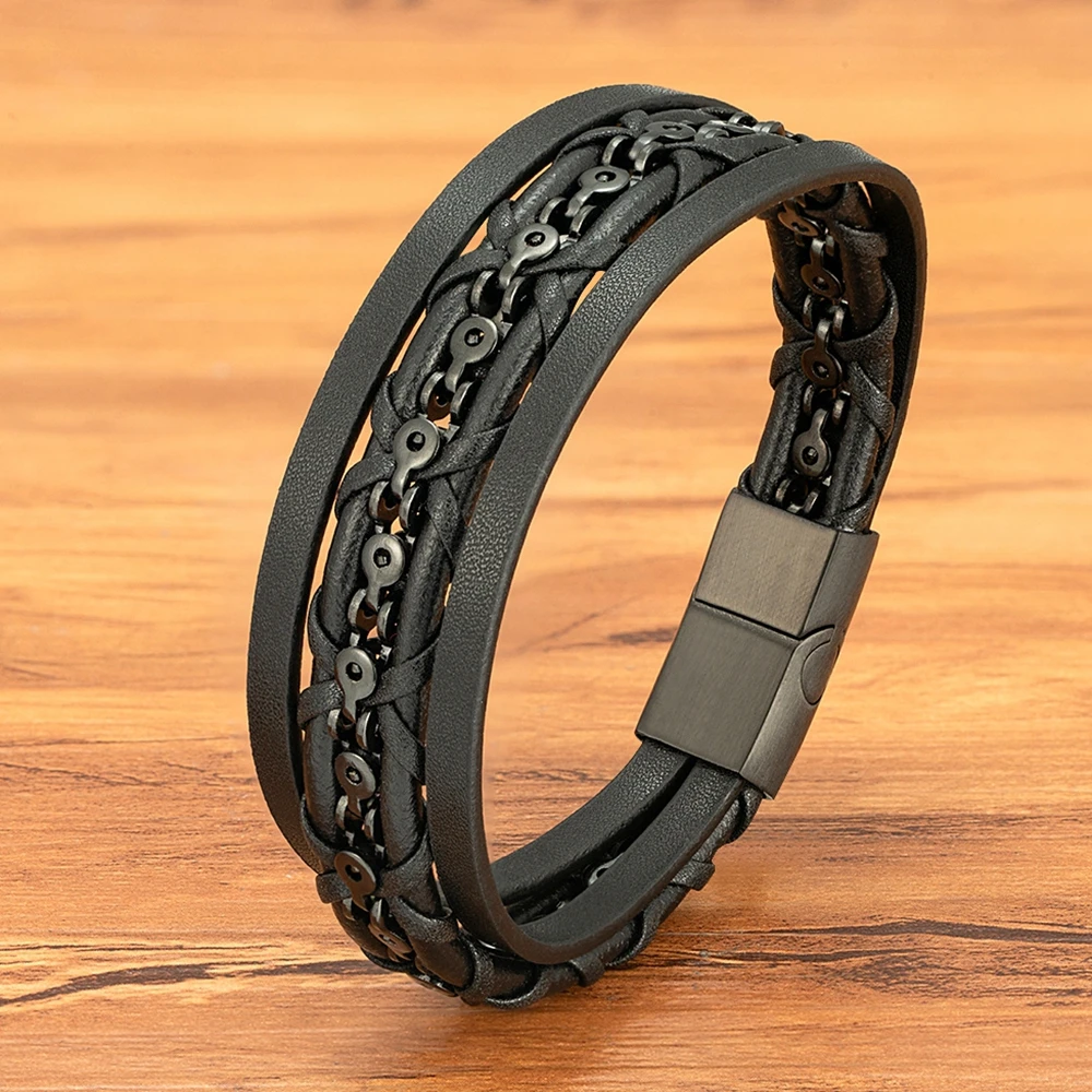TYO Trendy Multilayer Leder Herren Armband Edelstahl Magnetische Schnalle Kette Armreifen Schmuck Geschenk Großhandel Dropshipping Image