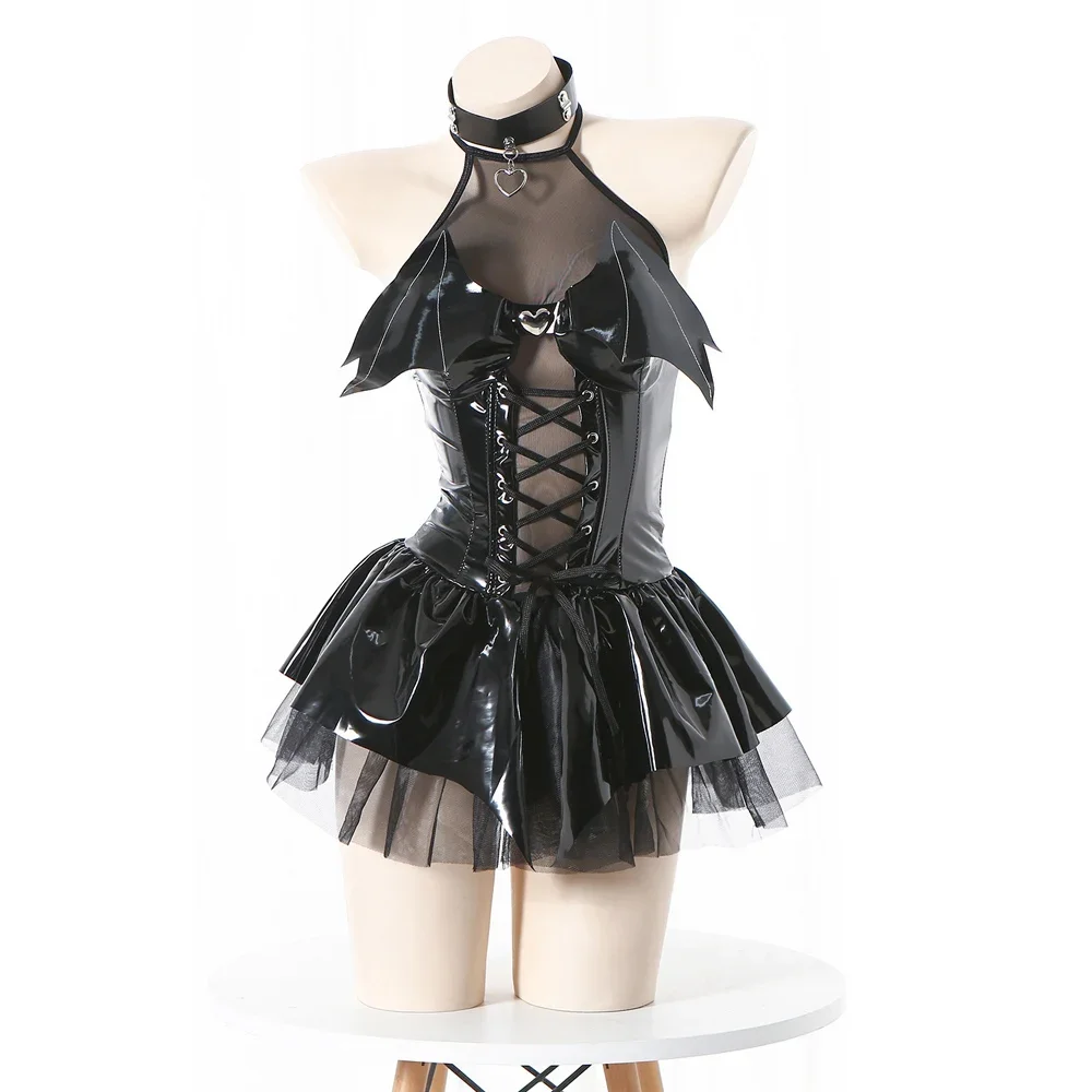 Cyber Anime Kleiner Teufel Mädchen Stadt Königin Uniform Frauen Coole Punk Leder Outfits Kleidung Kostüme Bat Girl Party Cosplay Spiel