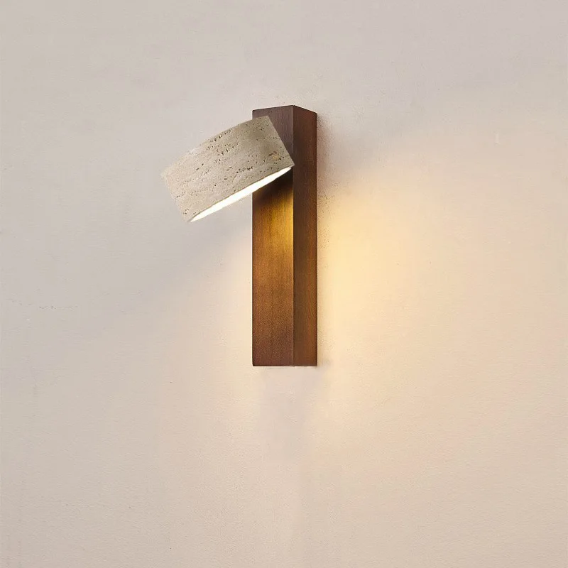Japanische drehbare Wandleuchte aus massivem Holz, gelber Höhlenstein, Wabi Sabi, Wohnzimmer, Flur, Treppe, Schlafzimmer, Nachttisch-Wandleuchte Image