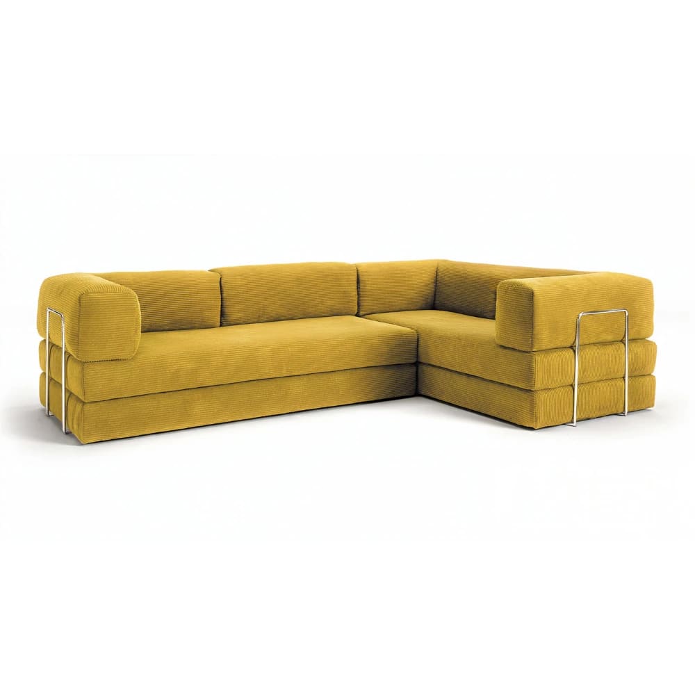 Canapé compressé 5 places angle modulable en velours côtelé jaune