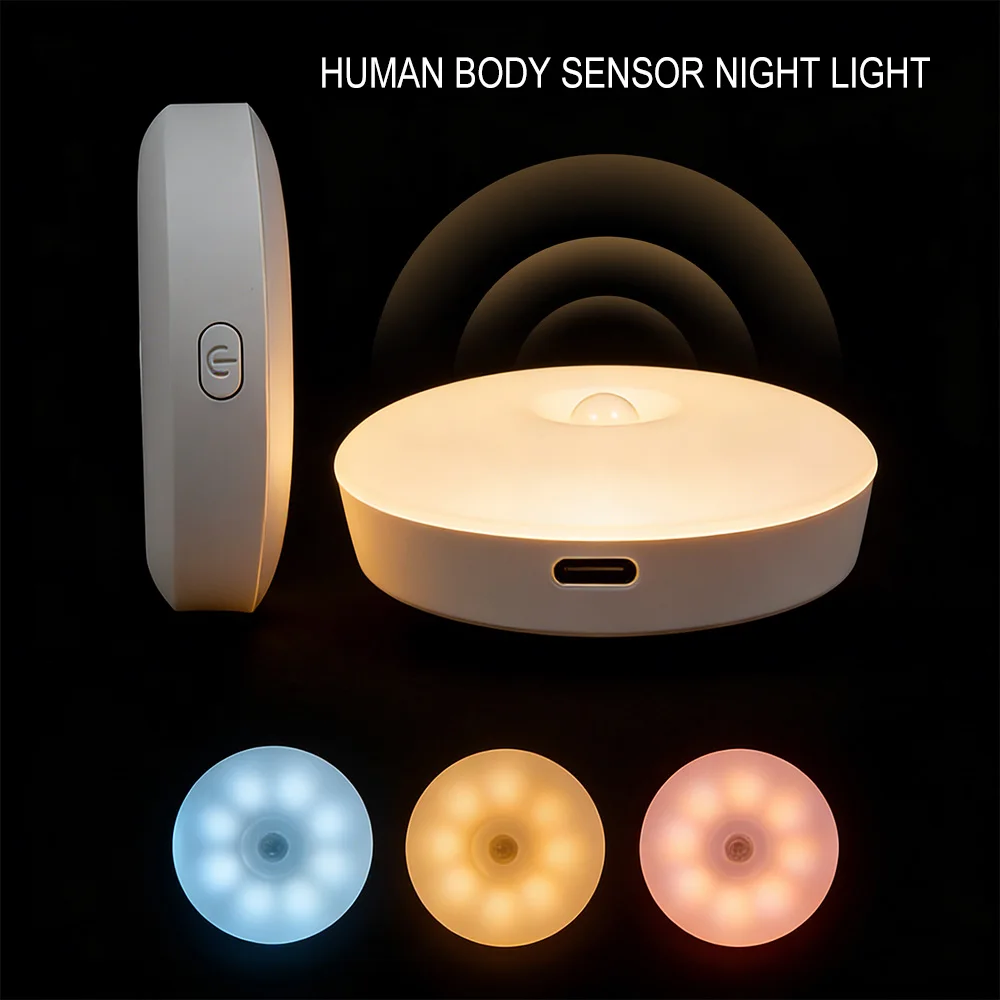 Luce notturna a LED Sensore di movimento Luce USB ricaricabile Cucina Camera da letto Base magnetica Lampada da parete Illuminazione scale Lampada da notte