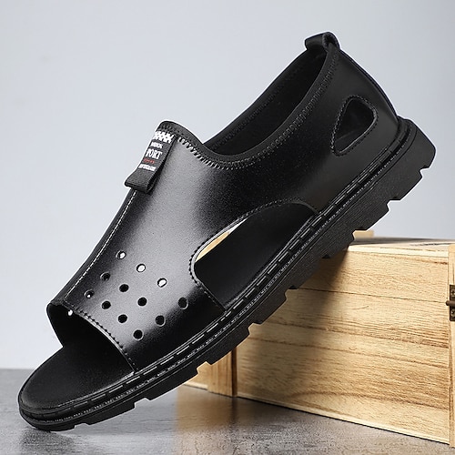 Braune Herren-Sandalen aus Kunstleder – stilvolles Slip-on-Design für Strandhochzeiten und legere Veranstaltungen im Freien Image