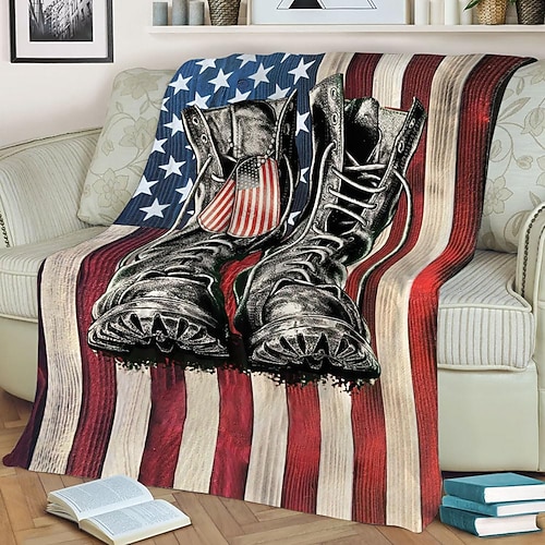 Tag der Unabhängigkeit Fleecedecken Überwurfdecke für die Couch Geschenk amerikanische Flagge Veteran Klassisch 3D Sofa Bett Dekorative Decke Warme Decke Wohndeko Image