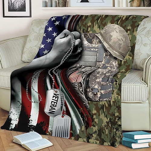 Tag der Unabhängigkeit Decke Fleecedecken Überwurfdecke für die Couch Geschenk amerikanische Flagge Veteran Klassisch 3D Sofa Bett Dekorative Decke Warme Decke Wohndeko Image