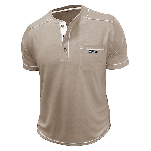 Herren Henley Hemd T-Shirt Henley Oberteil Kurzarm Einfarbig Einfach Mode Designer Lässig Farbblock Knöpfe Henley Lässig Täglich Outdoor Sommer Frühling Frühling Sommer Blau Schwarz Grau Henley Image