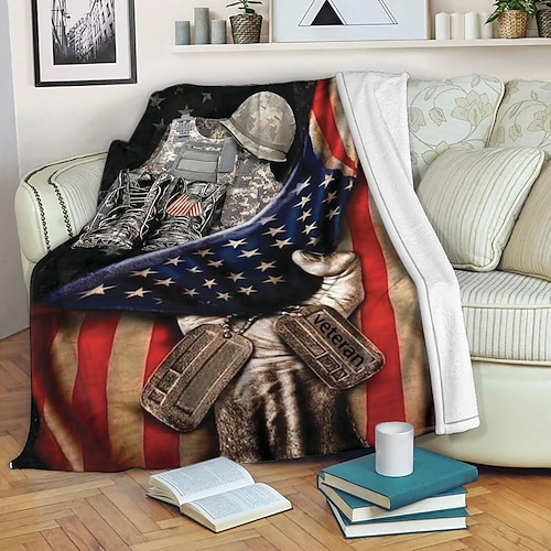 Fleecedecken Überwurfdecke für die Couch Geschenk amerikanische Flagge Veteran Klassisch 3D Sofa Bett Dekorative Decke Warme Decke Wohndeko Image