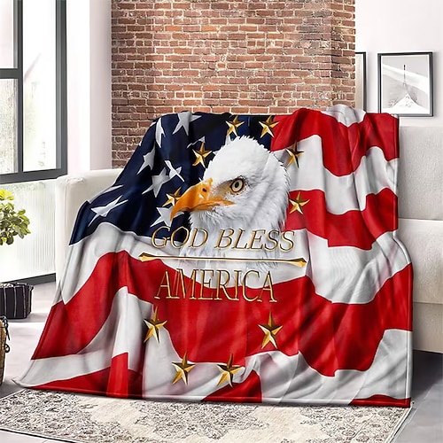 Tag der Unabhängigkeit Fleecedecken Überwurfdecke für die Couch Geschenk Eagle amerikanische Flagge Klassisch 3D Sofa Bett Dekorative Decke Warme Decke Wohndeko Image