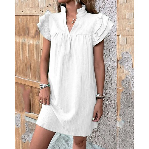 Damen Minikleid Baumwoll-Leinen-Kleider Shiftkleid Freizeitkleid Mode Modern Outdoor Urlaub Ausgehen Normale Passform Einfach Ärmellos V Ausschnitt Schwarz Weiß Rote Grün Sommer Frühling Image