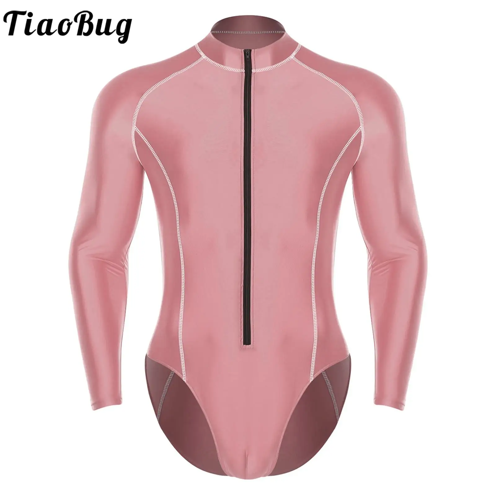 Langarm-Sport-Badeanzüge für Herren, dehnbar, rosa Farbe, Rashguard, Tauch-Badeanzug, Strandbekleidung zum Surfen, Schwimmen, Workout-Outfits Image