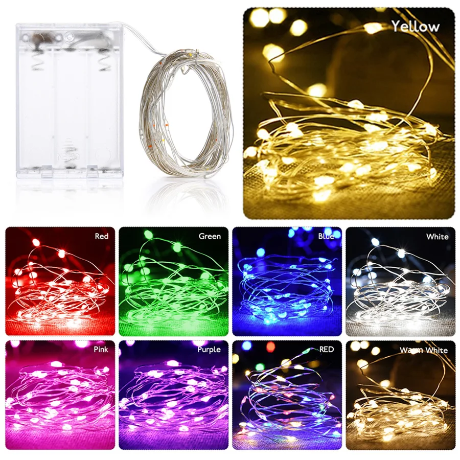 2m 3m 5m 10m Kupferdraht LED Lichterketten Batteriebetriebene Girlande für Urlaub Weihnachtsbeleuchtung Hochzeit Party Dekoration Image
