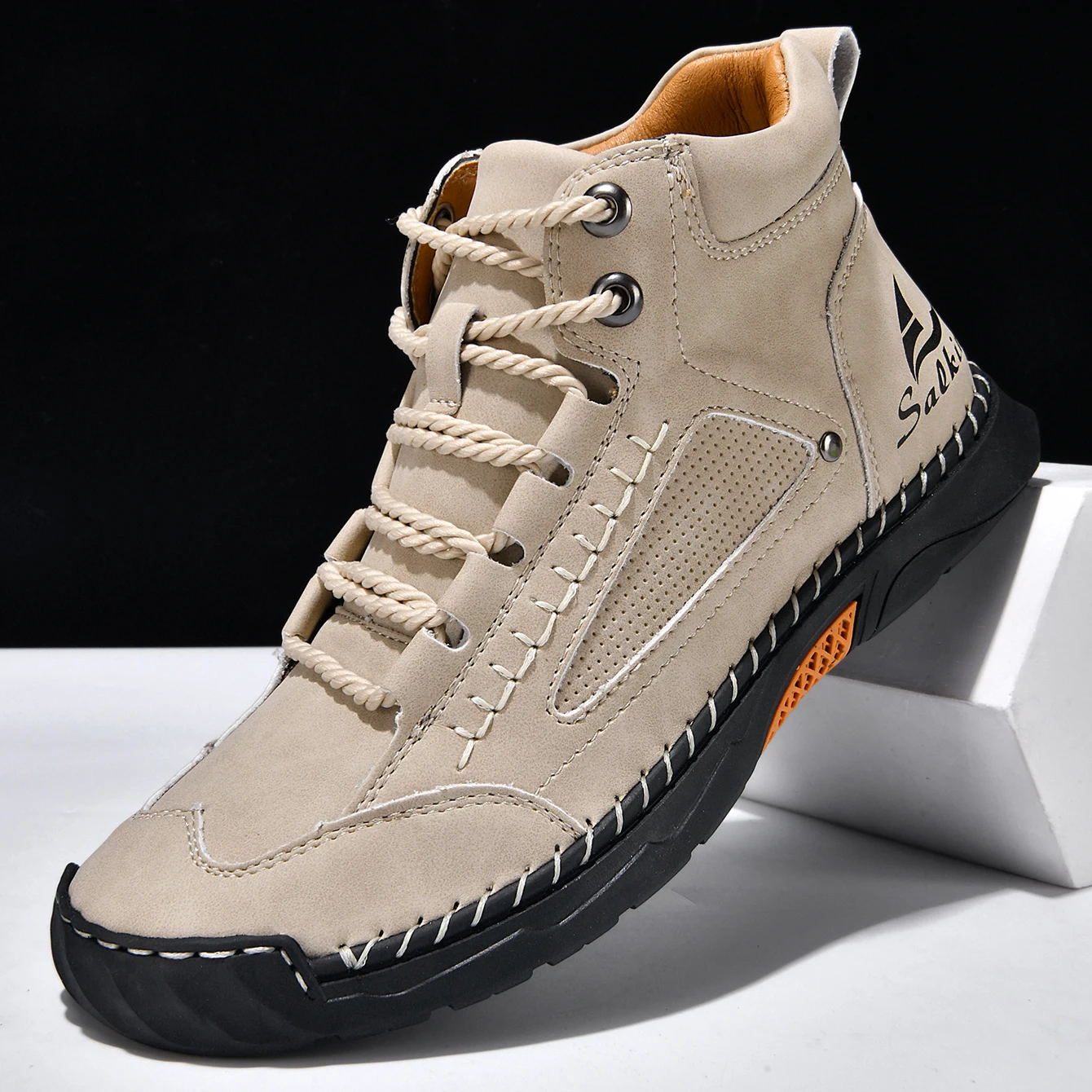 Handgemachte Casual Leder Schuhe Outdoor Männer Stiefel Herbst Retro Atmungsaktive Casual Schuhe Lace Up Blau Stiefeletten Winter Herbst