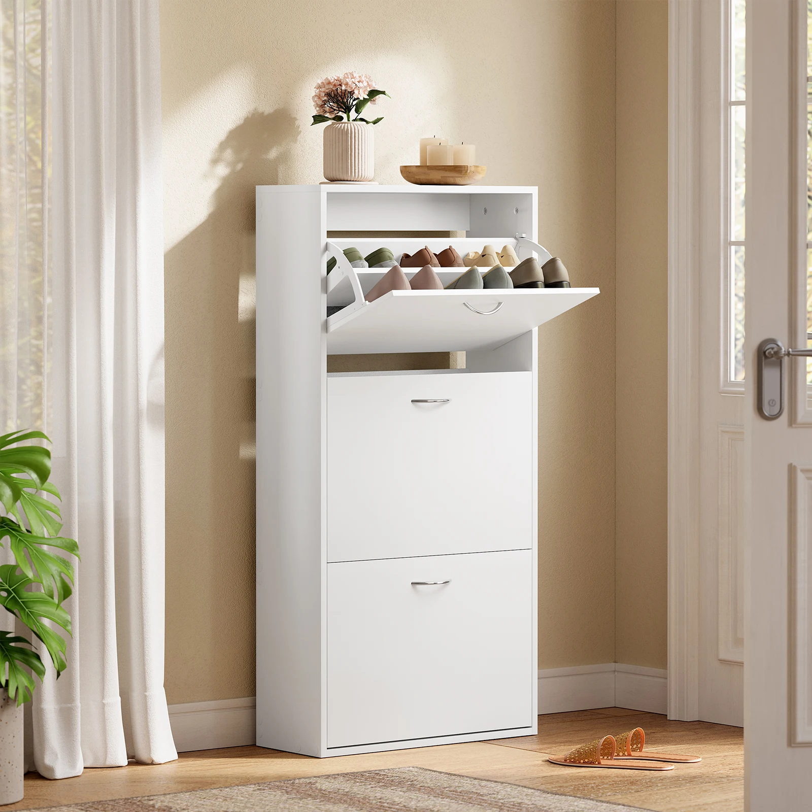 WOLTU 3-stufiges Schuhregal, Schuhschrank-Organizer mit 3 Klappschubladen, für 14–18 Paar Schuhschränke für Flure und Wohnzimmer