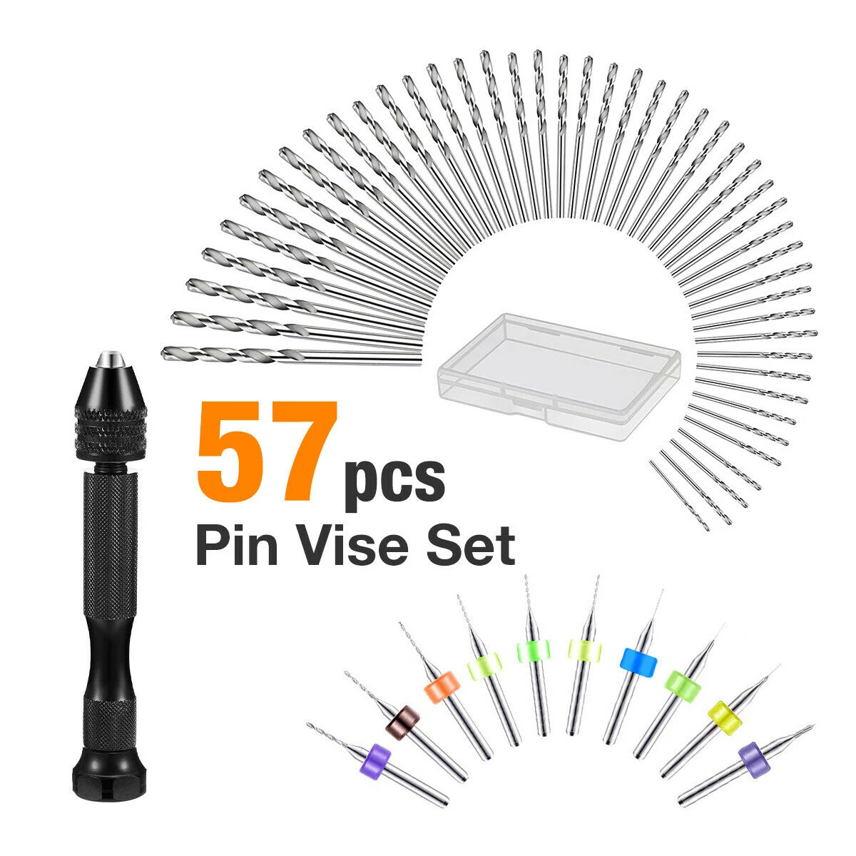 Punte per trapano a mano con morsa a perno in acciaio legato 57 pezzi con morsa a perno trapano a mano 46 pezzi punte per trapano a torsione Micro 10 pezzi PCB Mini punte da trapano fai da te