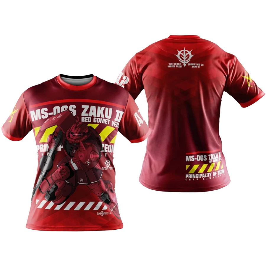 Bandai Mobil Suit Gundam MS-06S Zaku Anime Periphery T-Shirt für Erwachsene und Kinder, Allover-Print, Sommer, schnell trocknend, weich, bequem, leicht Image