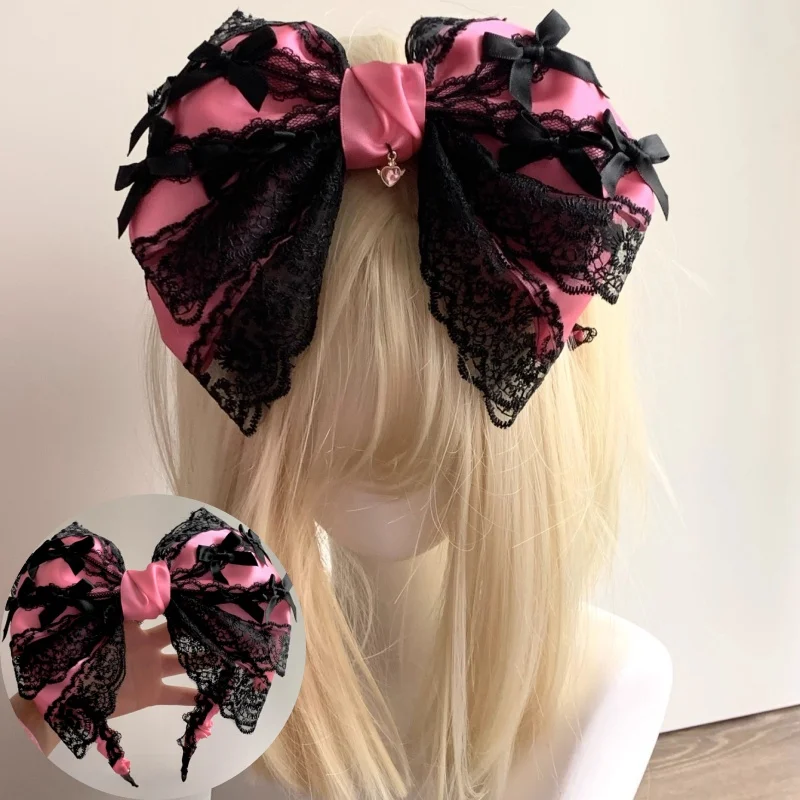 28CM handgemachte Puppe Rüschen Spitze Stirnband schwarz Rose rot Super Bogen Haarbänder Subkultur Prinzessin Gothic KC Haar Zubehör