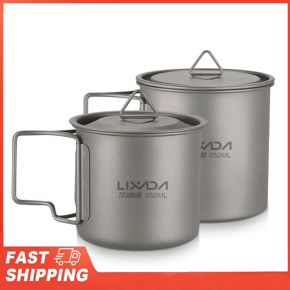 300/350/550/650 ml/750 ml Outdoor Wasser Tasse Picknick Wasser Becher Geschirr Lixada Ultraleicht Titan Tasse Becher mit Faltbaren Griff Image