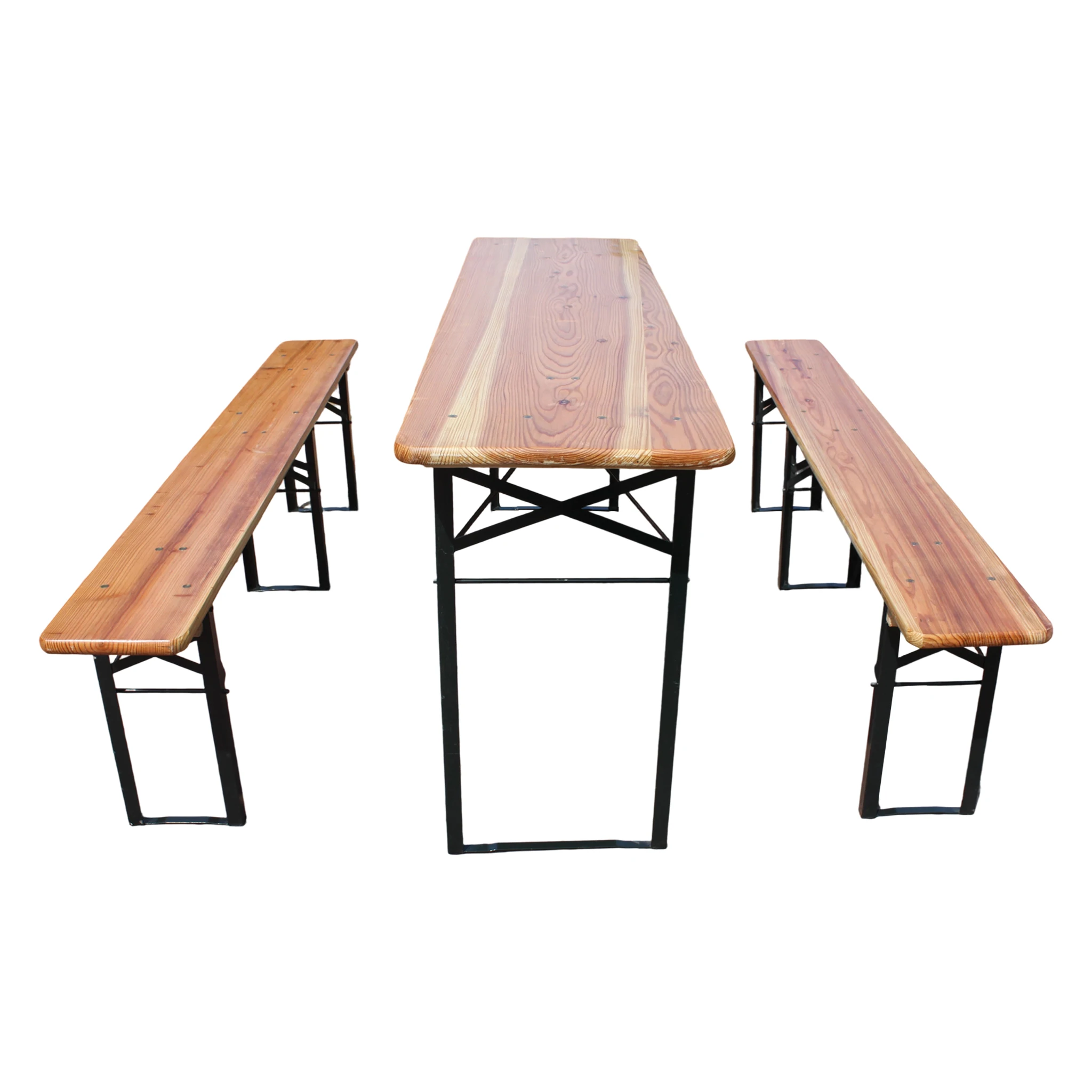 Klappbares Biergartenset 175 cm, 3-teilig: 1 Klapptisch + 2 Bierbänke, wetterfeste massive Kiefer, platzsparendes Biergartenset Image