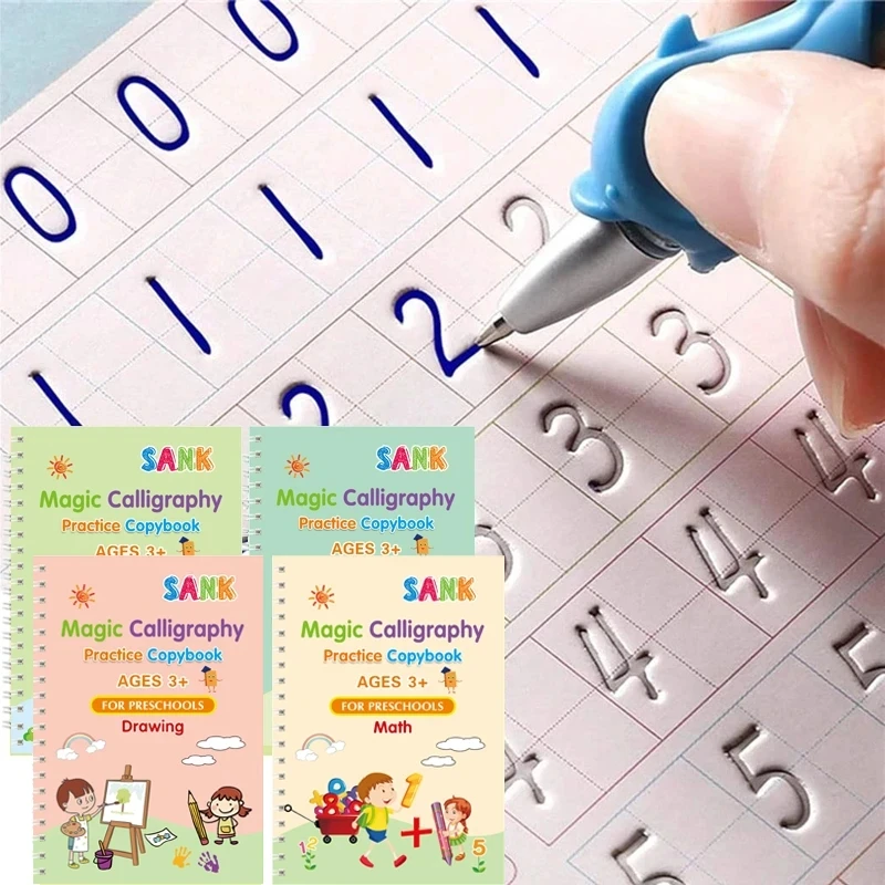 4 Bücher/Set Englisch versank Magie Praxis Heft Französisch Nummer Tracing Buch Deutsch Kalligraphie Spanisch wieder verwendbares Schreib werkzeug