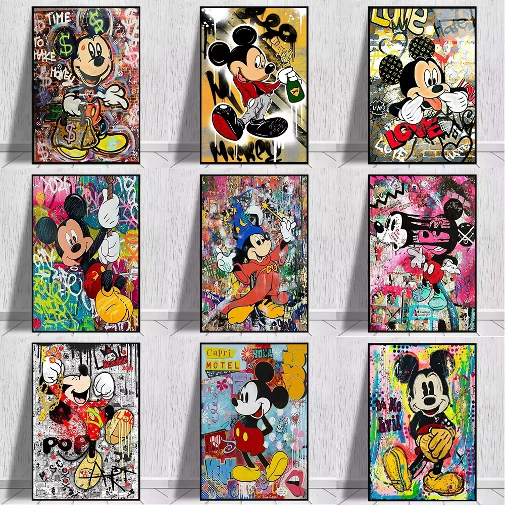 Mickey Mouse Minnie Street Graffiti Leinwand Malerei Drucke Poster Kreative Moderne Wand Kunst Bilder Wohnzimmer Wohnkultur