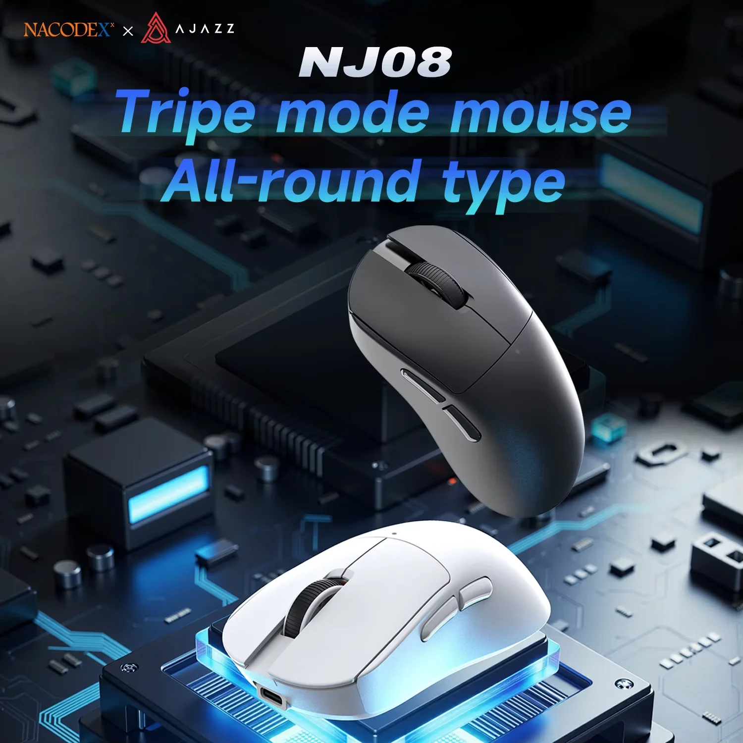 AJAZZ NJ08/NJ08 MC Tri-Mode Ultraleichte RGB-Beleuchtung Kabellose/Kabelgebundene Maus für Büro und Gaming Image