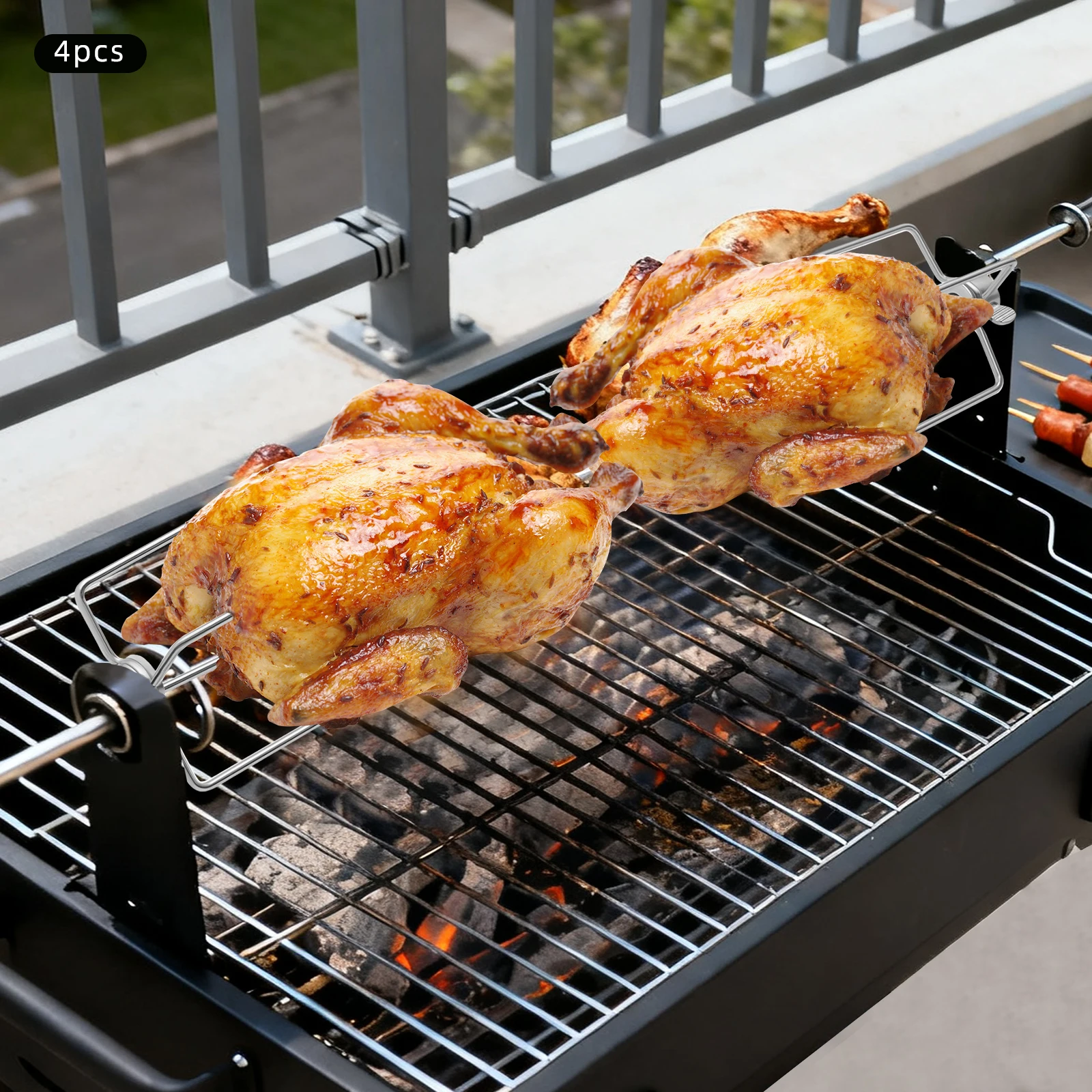 4 Stück Edelstahl-Rotisserie-Fleischgabel, Grill-Fleischgabel, Rotisserie-Fleischgabel für Camping, Grillen, Terrassengrillen Image