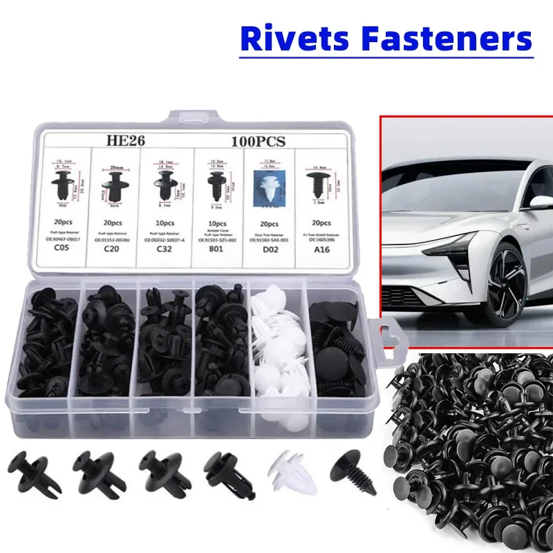 100pc Universal Auto Kotflügel Push Retainer Pin Niet Stoßstange für Tür Trim Panel Retainer, Tasche Paket Auto Clips auto Verschluss Clip Image