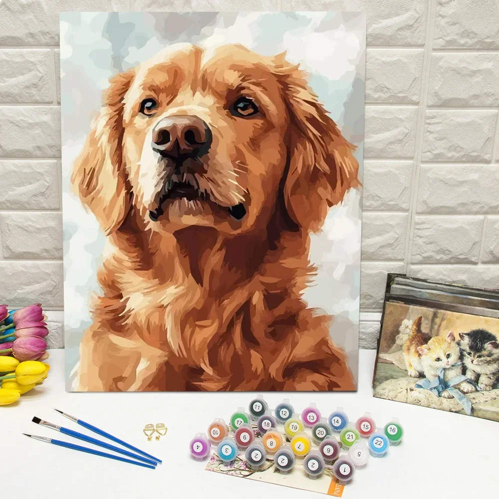 DIY Malen nach Zahlen Hund Malen nach Zahlen Tier Digitales Ölgemälde Welpe Zeichnung auf Leinwand Home Decor Handgemaltes Geschenk Image