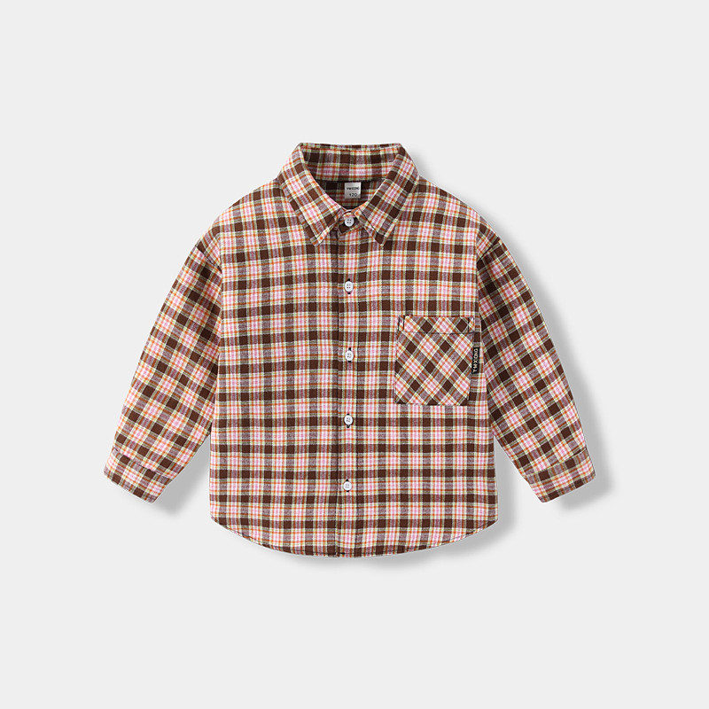 Kids Unisex Shirts Plaid Long Sleeve Pocket Casual Neutral Yellow Spring Clothes 4 years