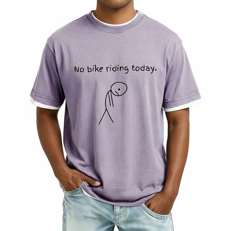 No Bike Riding Today Cotton Washed Men Graphic T Shirt Vintage Distressed Retro Cycling Humor Purple Ringer Tee Clothing Apparel S M L XL XXL XXXL