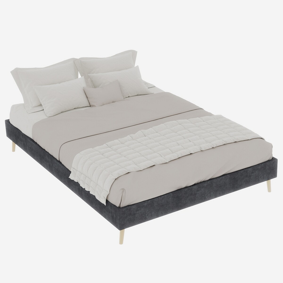 OKWISH Polsterbett 140x200 Stoff Holzrahmen Doppelbett Komfort Modern Schlafmöbel Stabil Elegant Luxuriös Grau Image