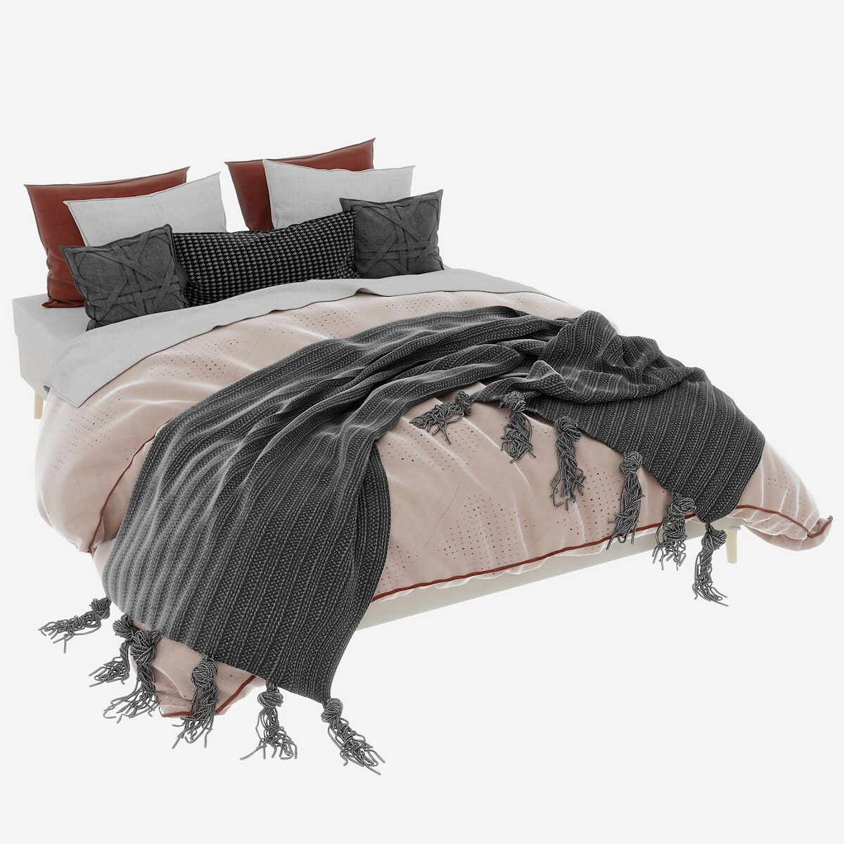 MODFU Modernes Minimalistisches Bettgestell 160x200 cm in Beige aus Stoff und Metall für stilvolle Schlafzimmer Image