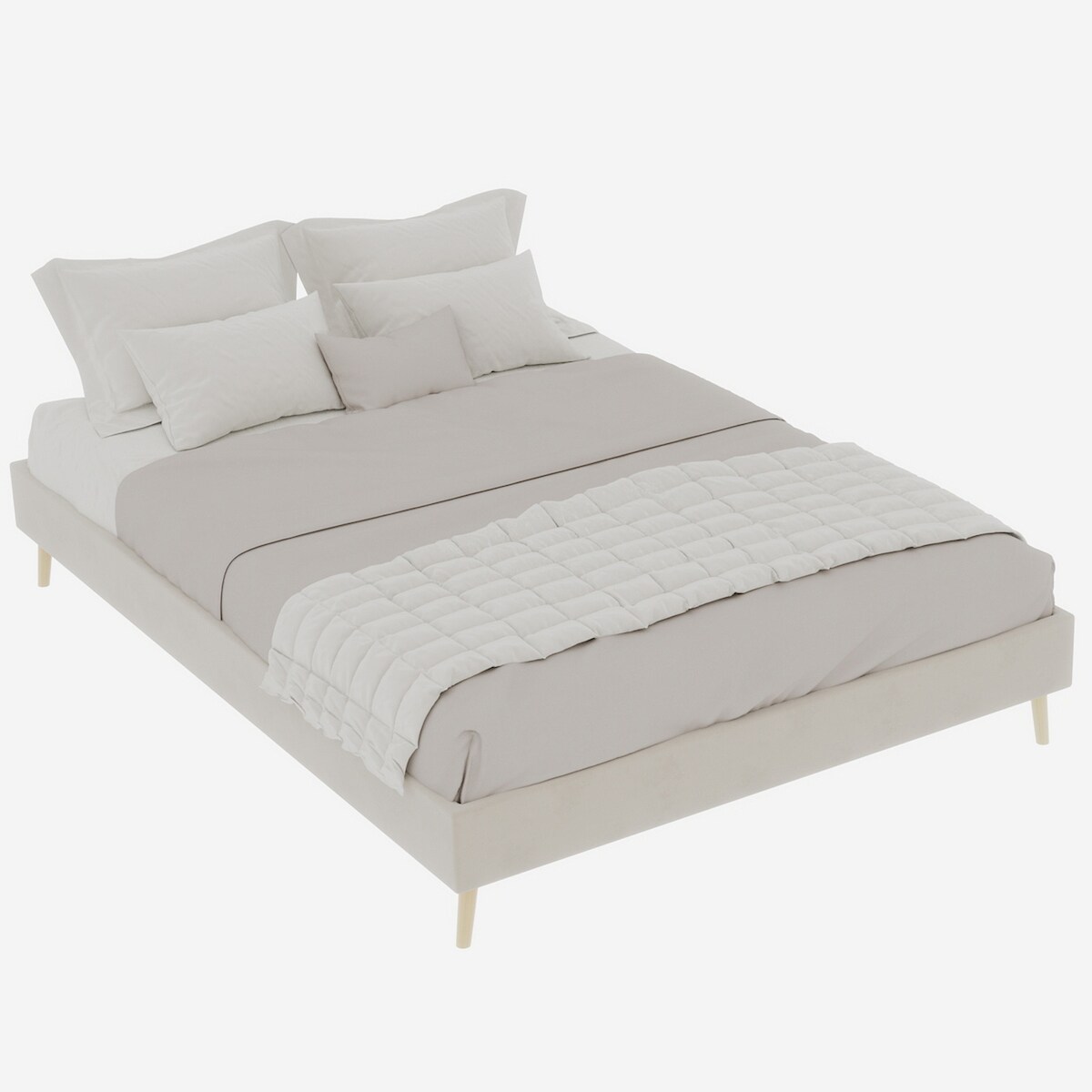 MODFU Modernes Minimalistisches Bettgestell 140x200 cm Beige, Elegantes Design aus niederländischem Samt, Stilvolle Schlafzimmermöbel Image