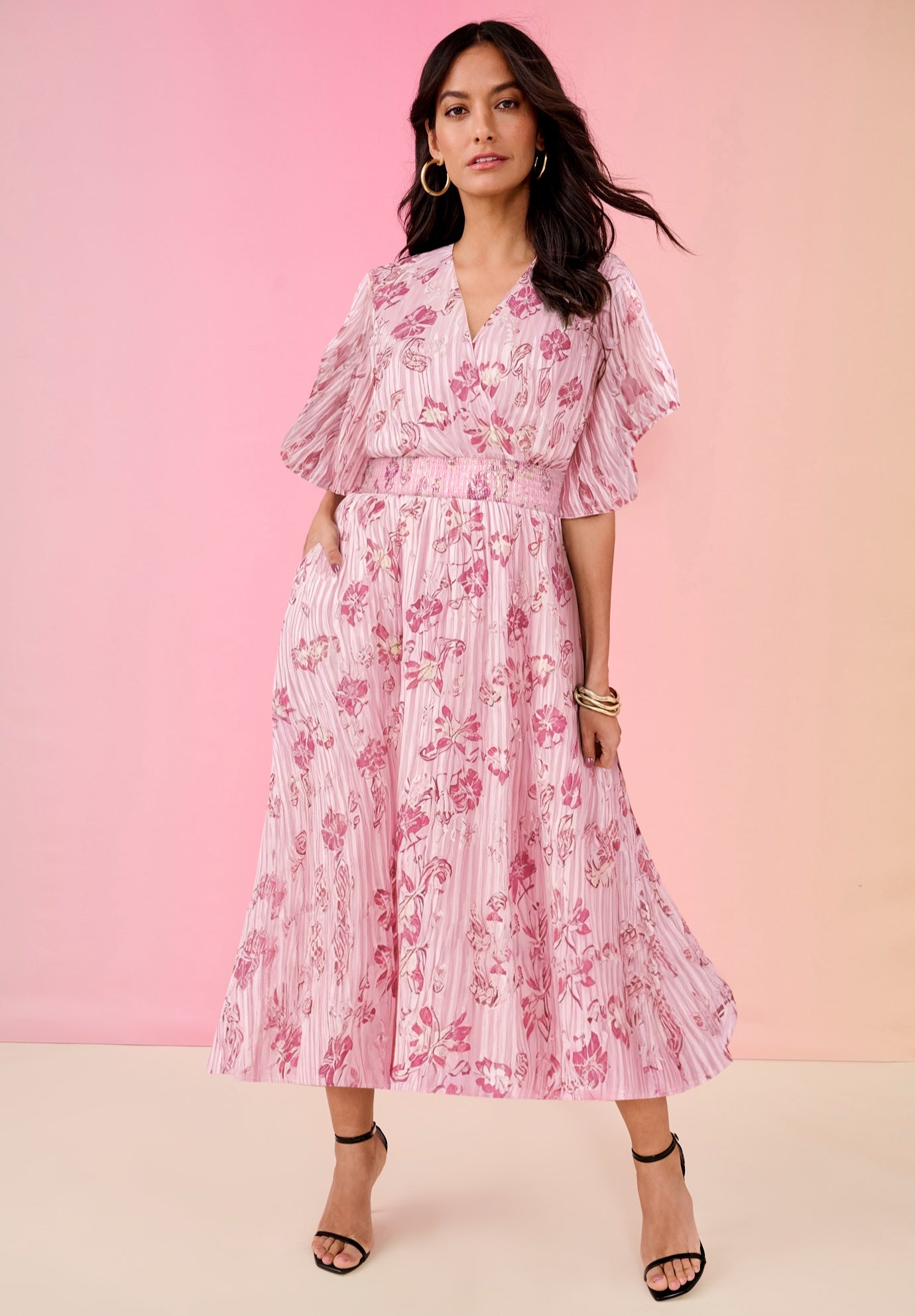 Plus Size Women's Striped Lurex Maxi Dress by Roaman's in Blush Soft Paisley (Size 20 W)