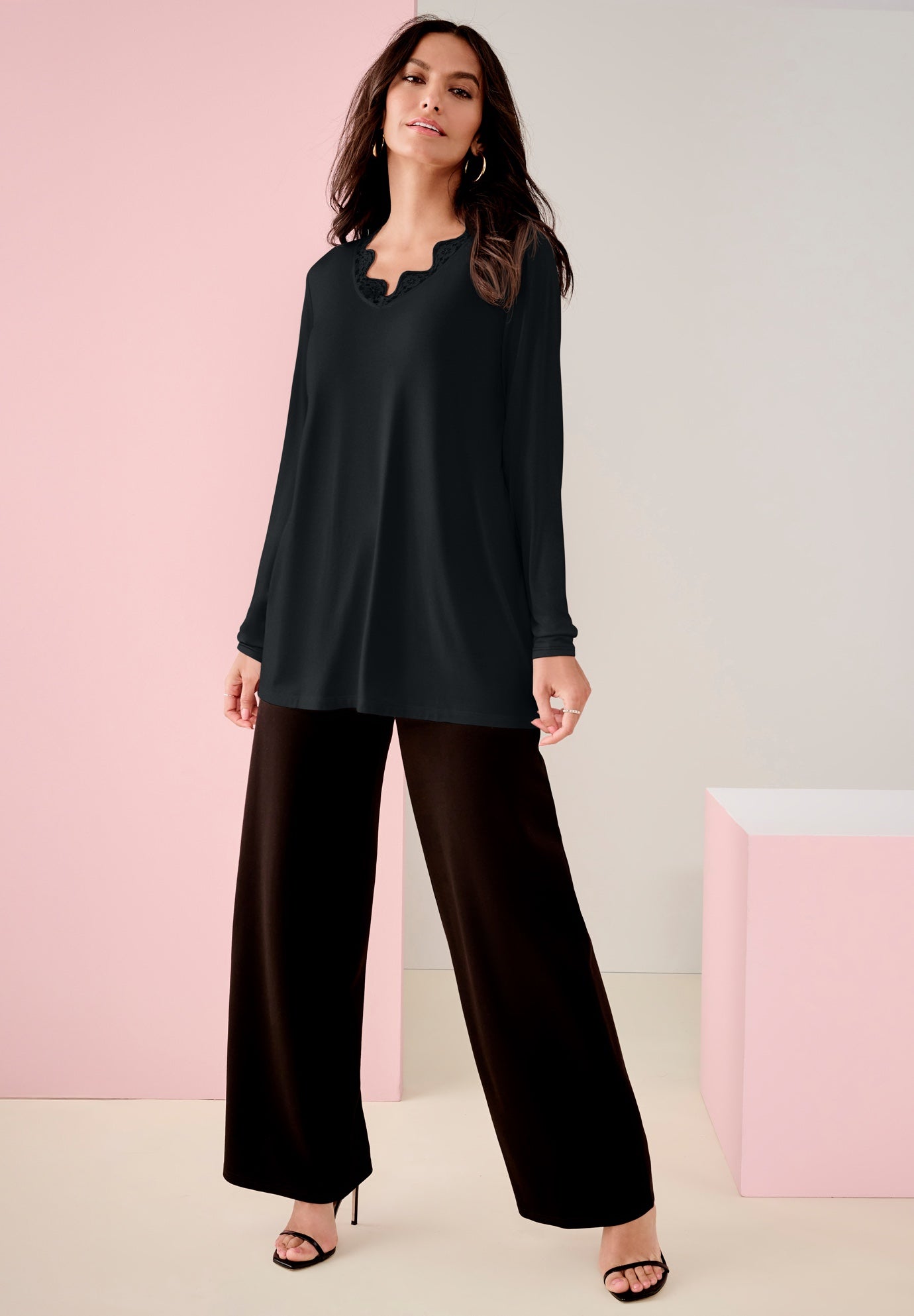 Plus Size Women's Ultimate Long-Sleeve Swing Tee by Roaman's in Black (Size 14/16)