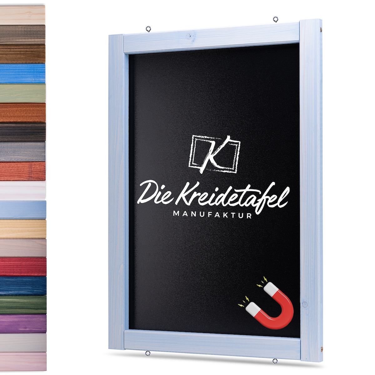 Die Kreidetafel Manufaktur Magnetische Kreidetafel - Magnettafel mit Holzrahmen / Glockenblumenblau 60x140cm Image