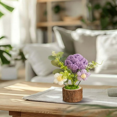 Hand Knitted Rose Crochet Flower Bouquet Plush Flower Bouquet Graduation Flower Bouquet Yarn Flowers Knitted Flowers with Wooden Base Artificial Flower Knitted Crochet Flower Bouquet 1PC 2.8 x5.5