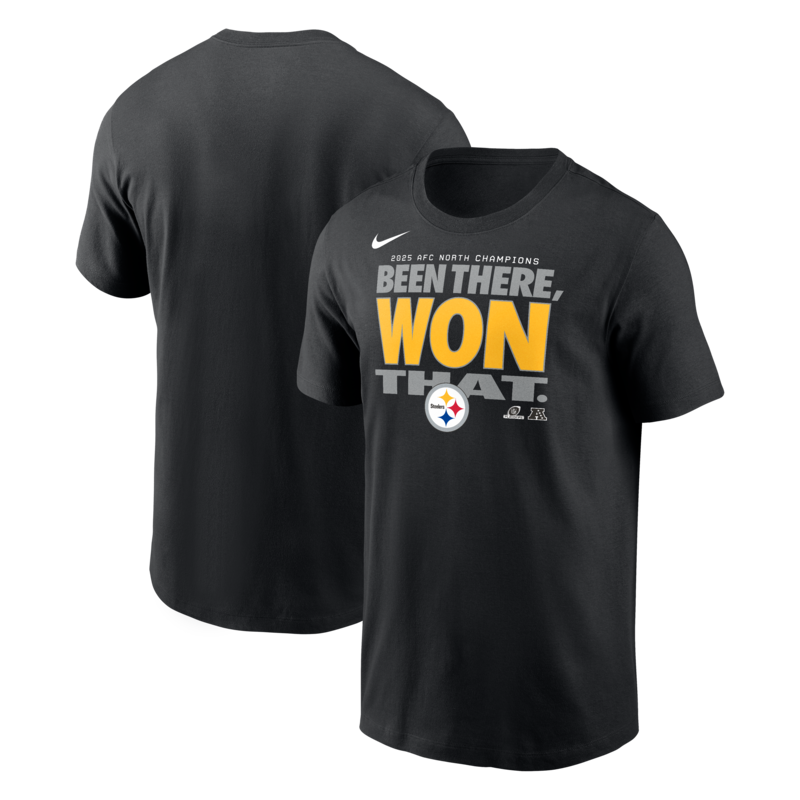 Schwarzes Nike Herren-T-Shirt aus der Pittsburgh Steelers 2025 AFC North Division Champions Locker Room Trophy Collection Image