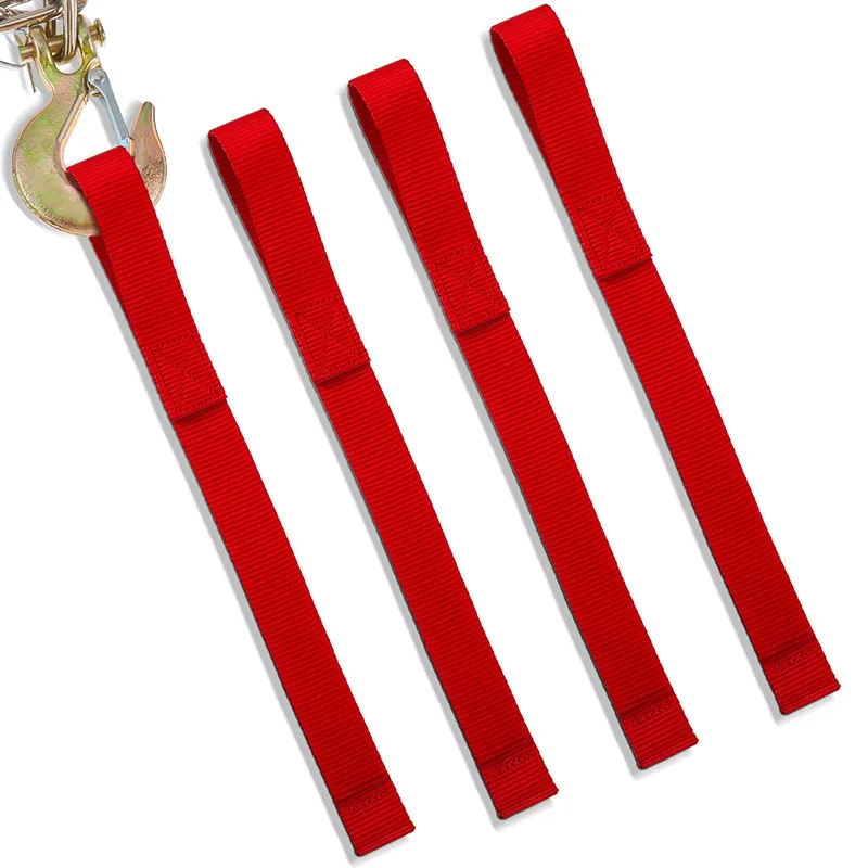 3 Stück rote Zoll-Hochleistungs-Hakenzuggürtel-Schutzbänder mit Abschleppseil, Nylon-Windenband, geeignet für Windenkabelseil Image