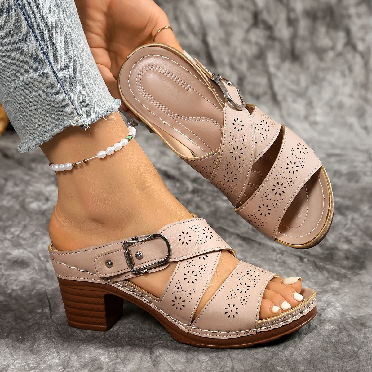 Plus Größe Schuhe für Frauen 36-43 Sommer Mode High Heel Plattform Peep Toe Slip auf Sandalen Frauen Schuhe alias De Mujer