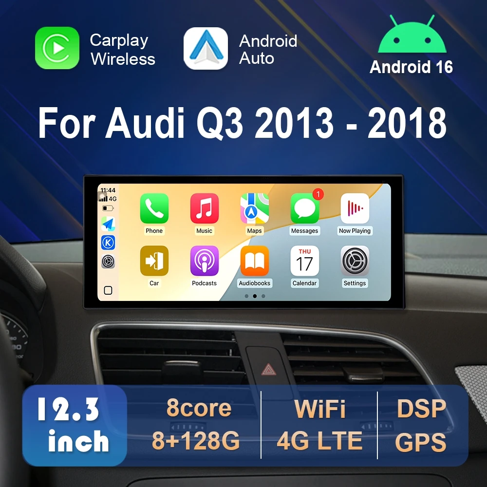 Android 16 Auto-Multimedia-Radio-Videoplayer 10,33\"/12,3\" für Audi Q3 2013 - 2018 Kabelloses Carplay HD-Touchscreen QLED-Bildschirm Image