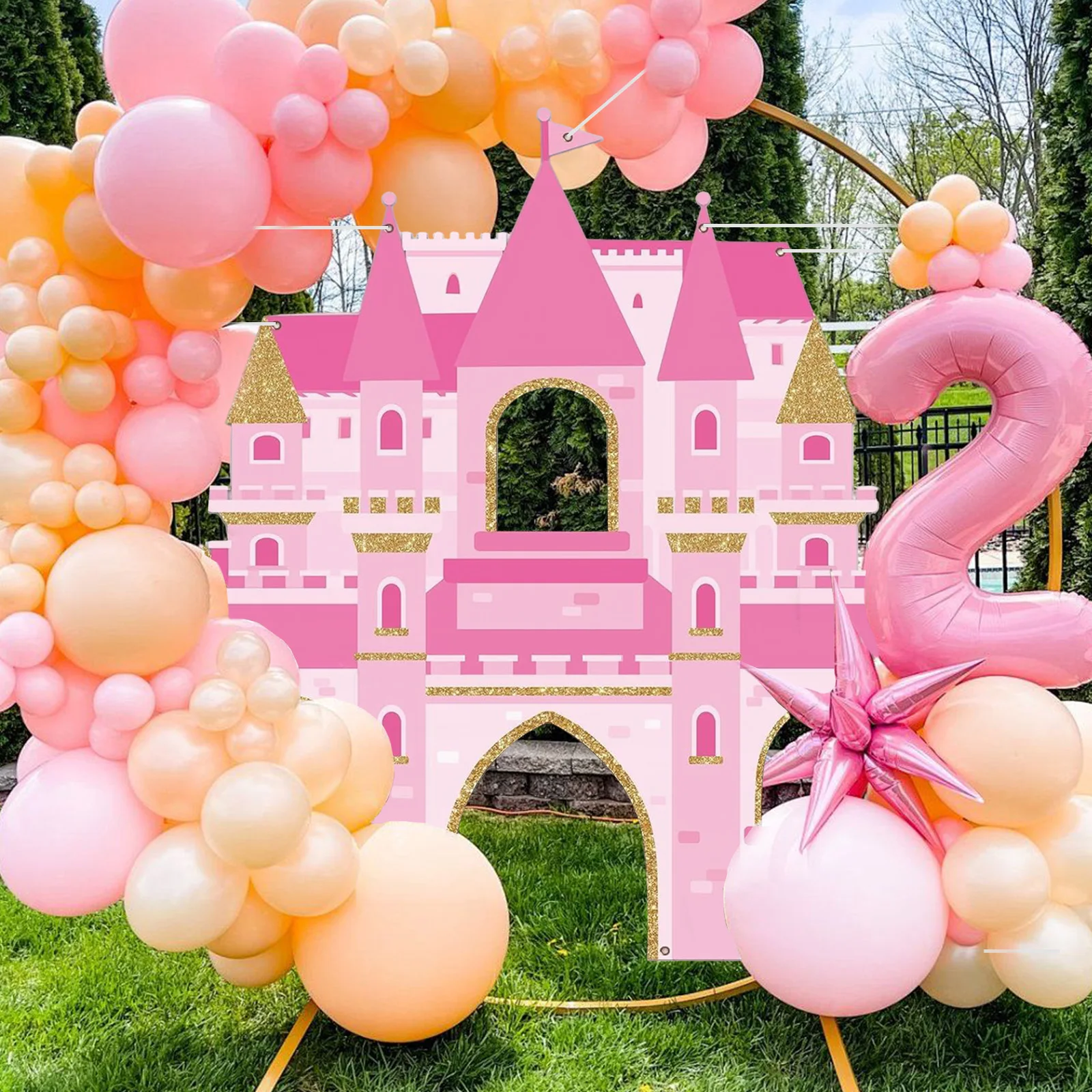 Rosa Schloss Party Photo Booth Requisiten Prinzessin Foto Hintergrund Rosa Königliche Schloss Geburtstag Party Supplies Prinzessin Themed Dekor