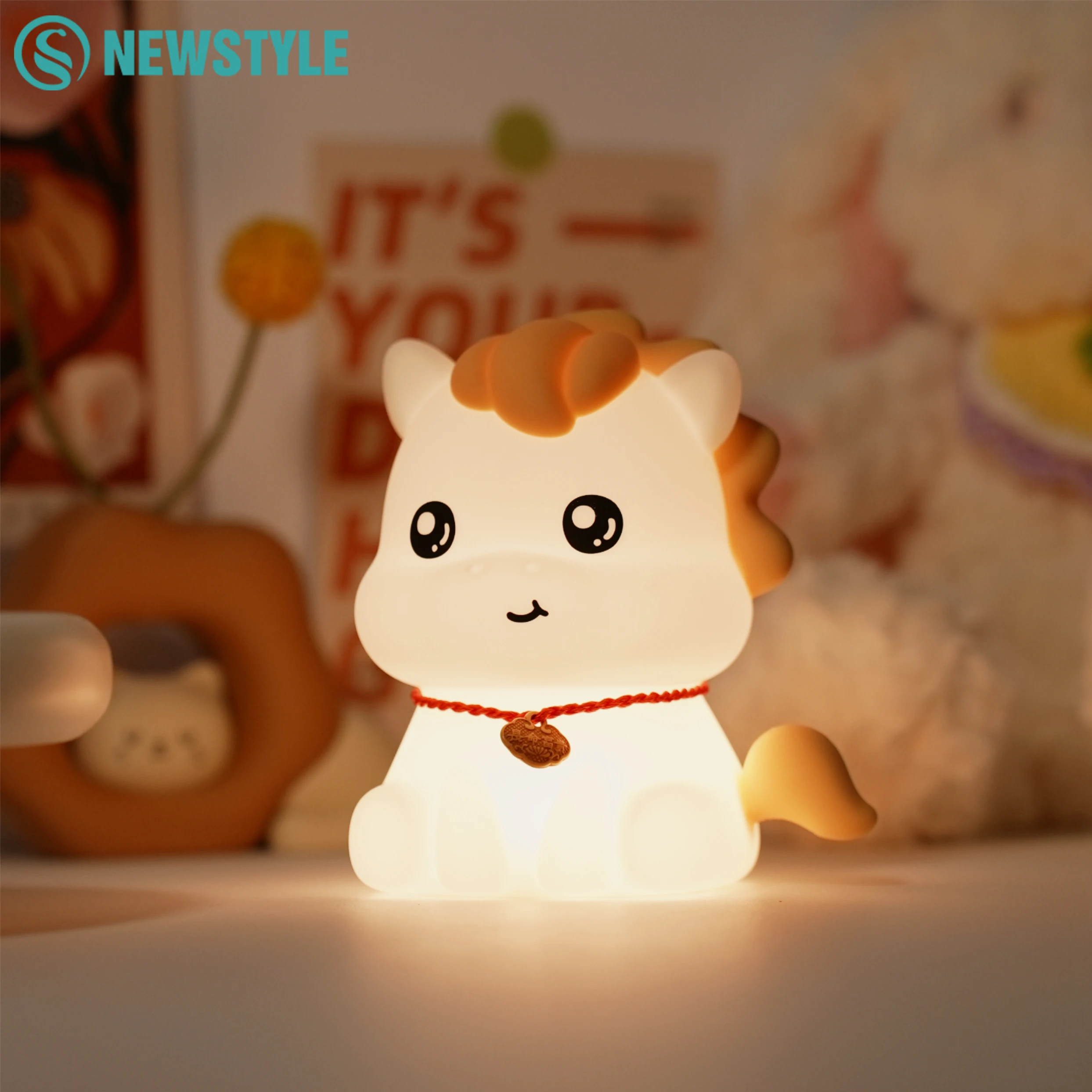 Neuheit Niedliches Pferd Nachtlicht LED Dimmbar Squishy Tier Kindergarten Schlaflampe Wiederaufladbares Nachtlicht Für Weihnachtsgeschenk