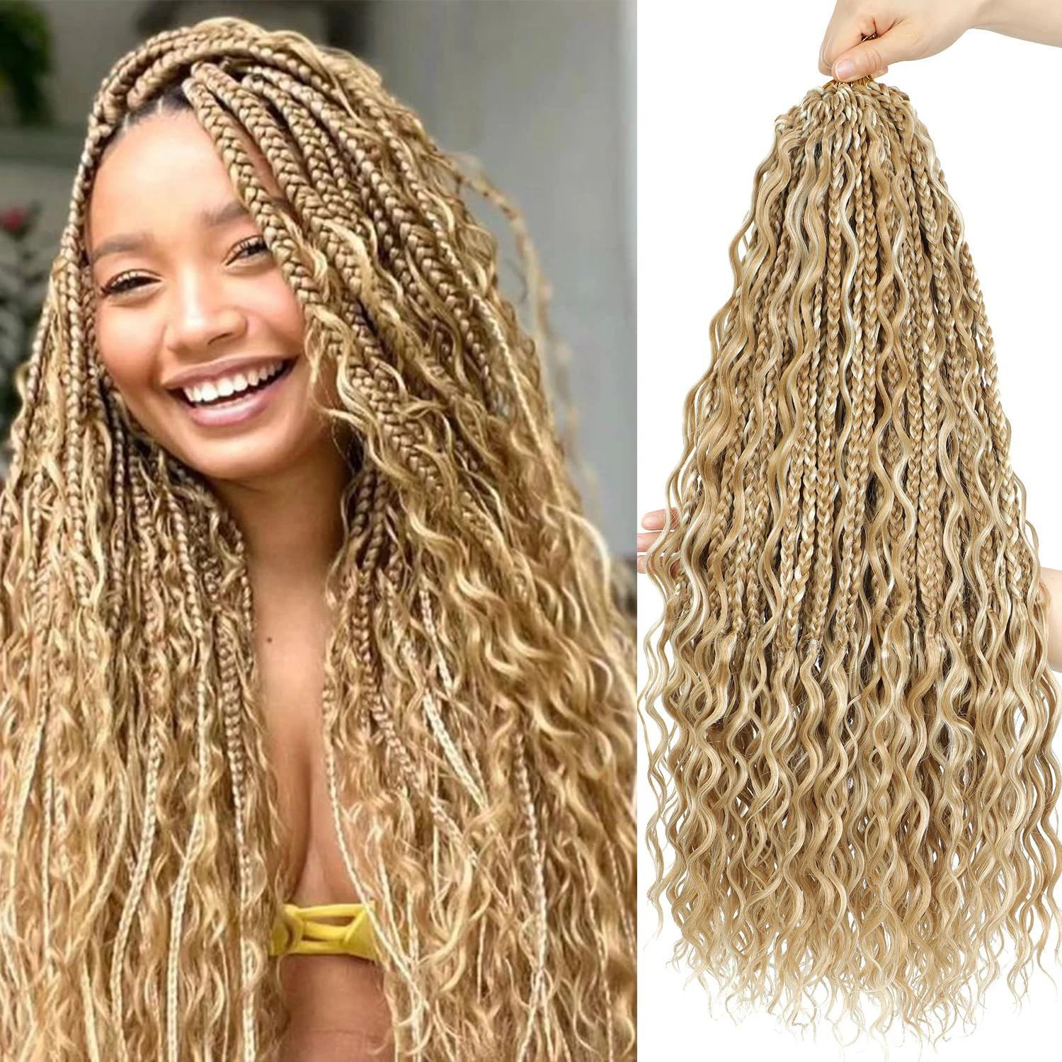 Goddess Bohemian Box Braids Häkelhaar1-7 Packungen 18/24 Zoll Boho Häkelzöpfe für schwarze Frauen Synthetisches Flechthaar Image