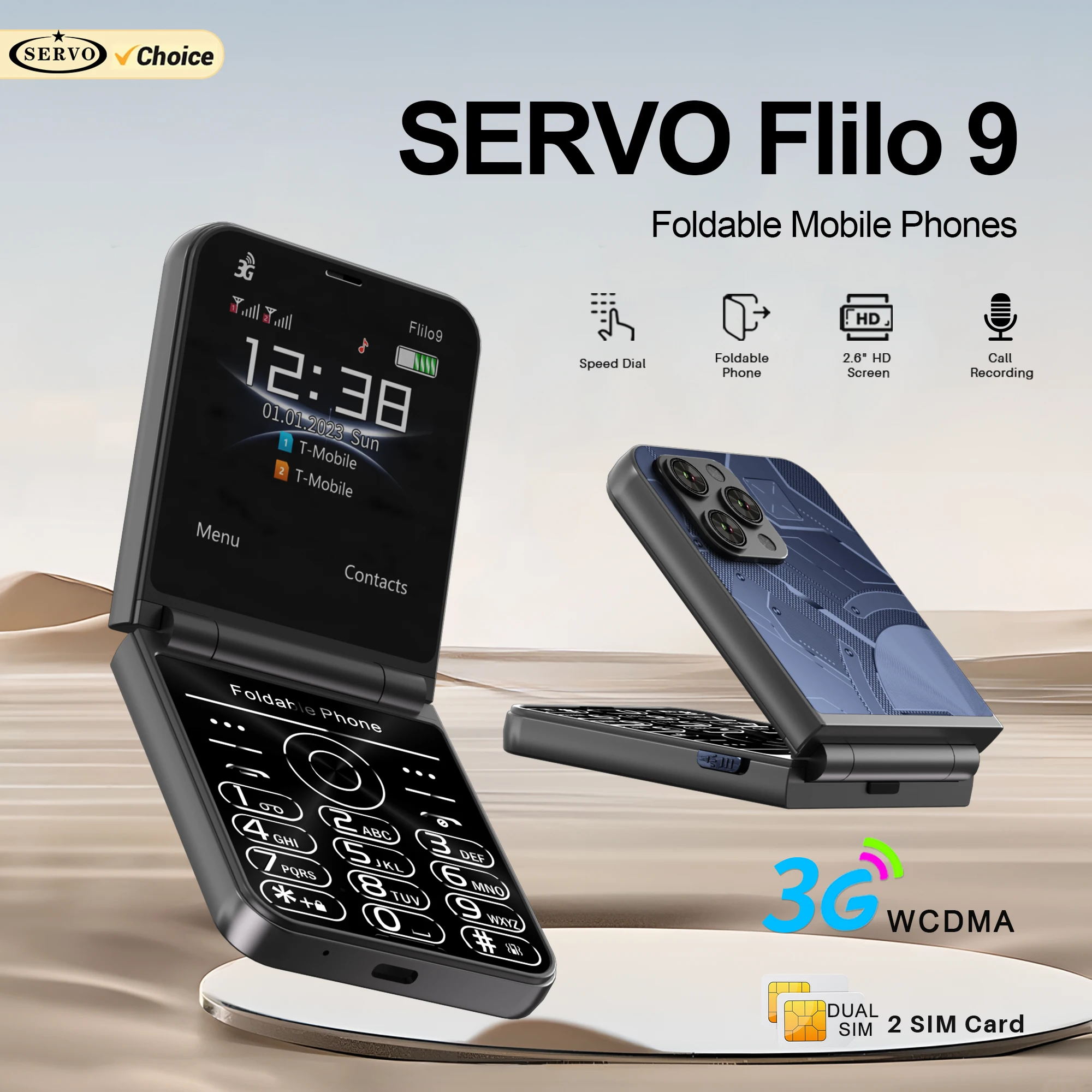 SERVO Flilo9 3G Mobiltelefon Dual SIM Standby Anruf Aufnahme Geschwindigkeitswahl FM Radio Blacklist Taschenlampe Faltbare Taste Mobiltelefone Image