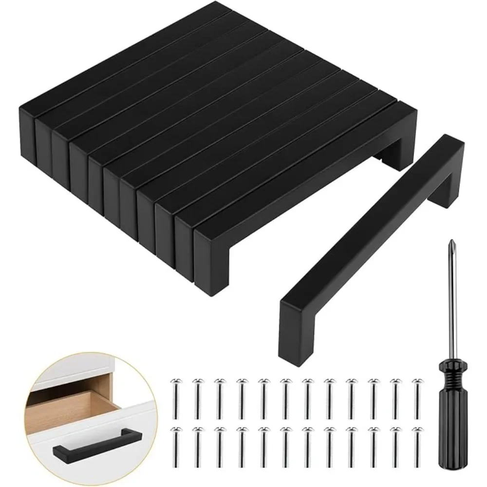 6/18 Stück Edelstahl quadratische Möbelbeschläge Schranktürgriff Knöpfe Schubladengriffe 160 mm 192 mm 64 mm 96 mm 128 mm 224 mm 256 mm Image