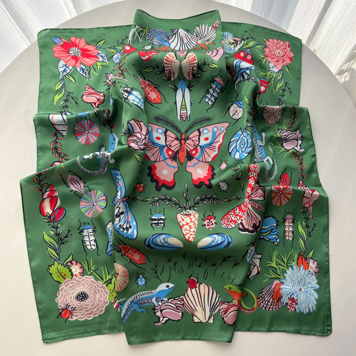 Frauen Foulard Quadrat Schal Seide Imitation Floral Print Halstuch Bandana Foulard Dame Schal Schals Wrap Kopf Haar Band Krawatten Image